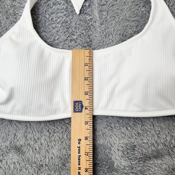 Xhilaration Halter Bikini Top Juniors XL 12-14 White Ribbed Adjustable Back - Picture 9 of 10